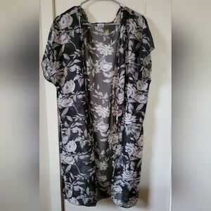 Lida Collection Floral Black and White Sheer Coverup Flowy Vest